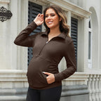 GINKANA Maternity Women's Long Sleeve Shirt Half Zipper Lapel Lightweight - Image 2