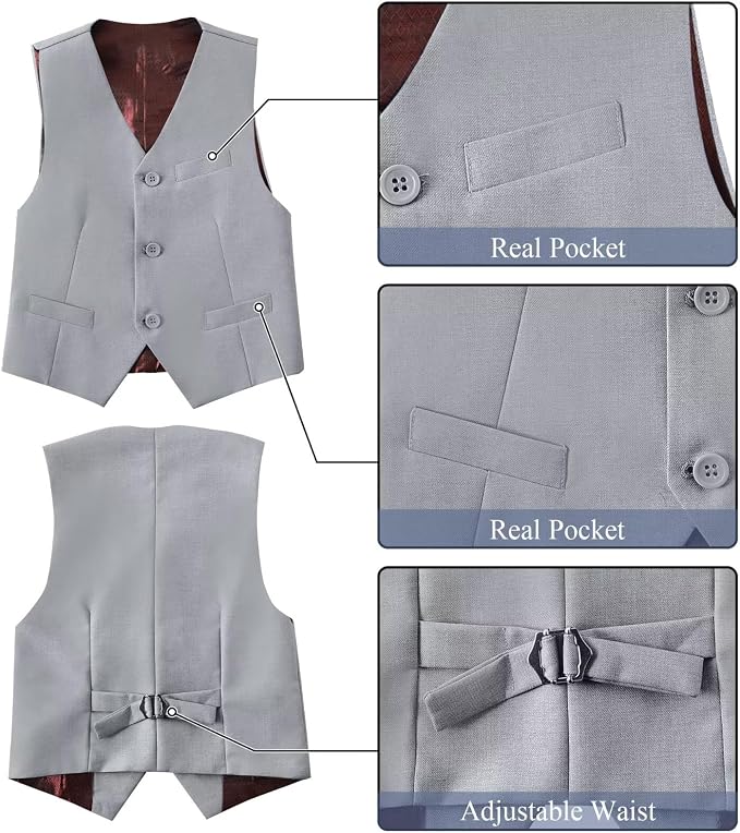 Boy's Suit Formal Slim Fit 5 Pieces Suit Set Blazer Vest Pants - Image 4