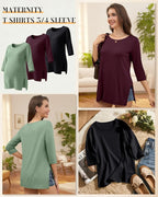 3 Pack Women's 3/4 Sleeve Maternity Shirts Elbow Length Clothes Round Neck - Image 3