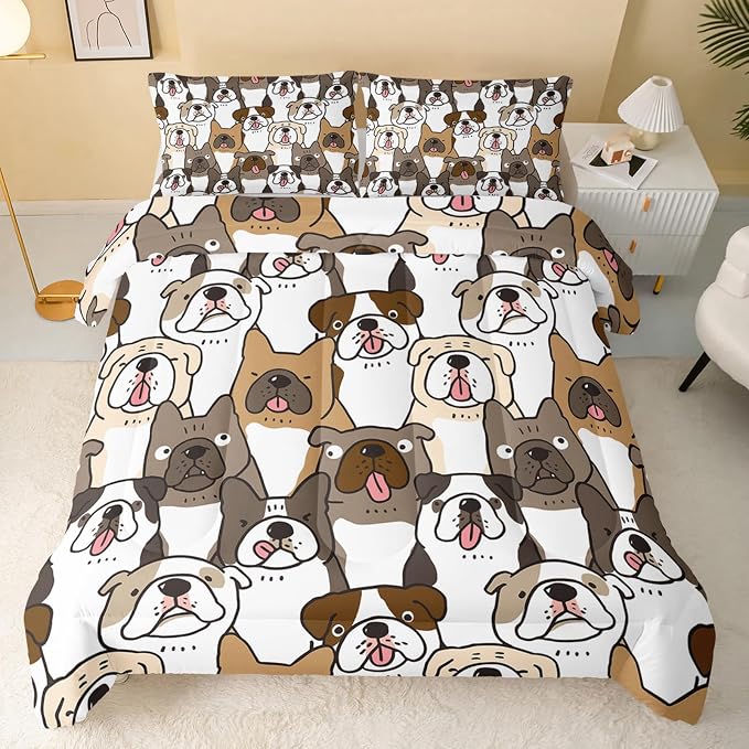 QOOMO Kawaii Dog Comforter King Size, Dogs Comforter Set - Image 2