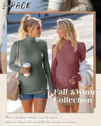 3 Pack Maternity T-Shirts Pregnancy Tops Women Sweater Long Sleeve Turtleneck - Image 5