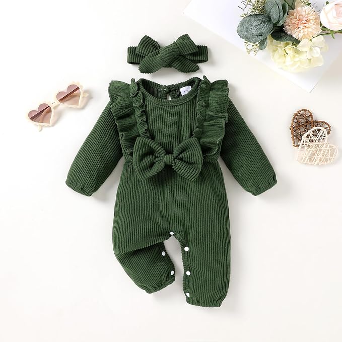 Happy Town Baby Girl Romper Infant Fall Winter Clothes Ruffle Sweater Long - Image 2