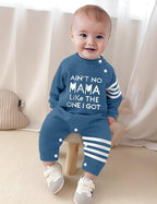 Baby Boy Clothes Infant Mamas Print Romper Stripe Sleeve Outfits Fall Winter - Image 4