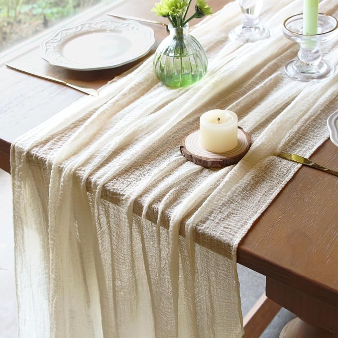 FEXIA Beige Table Runner Ivory Cheesecloth Table Runner 30x118 Inches Rustic by FEXIA