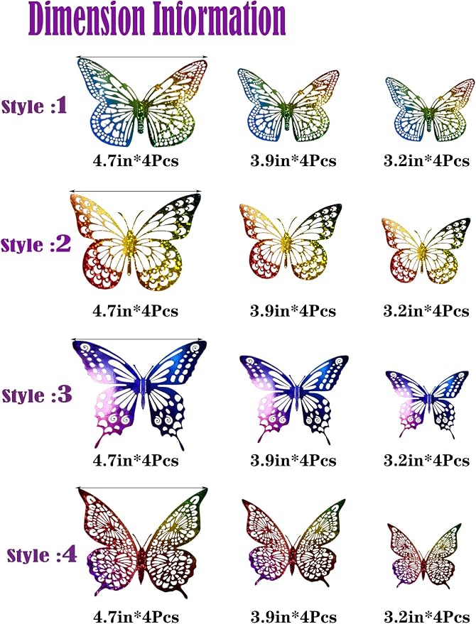 JOSDIOX 48 Pcs Rainbow 3D Butterfly Wall Stickers - Image 2