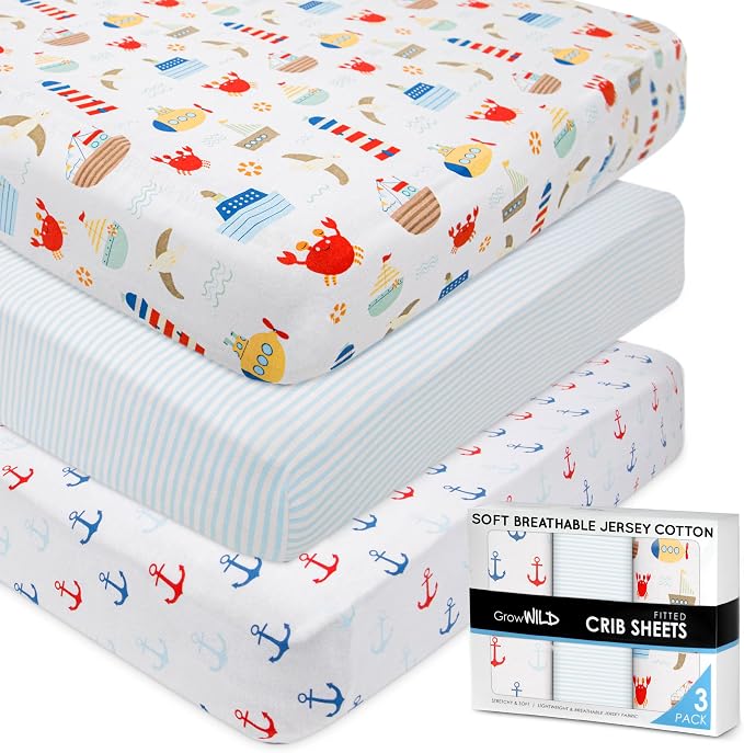 GROW WILD Nautical & Ships Baby Crib Sheets by %E2%80%8EGrowWild