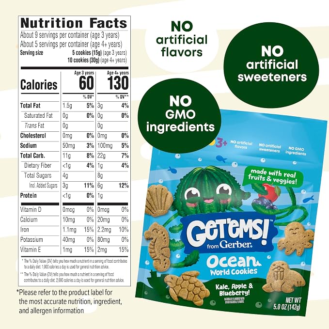 Get'ems! from Gerber, Snacks for Kids, Apple & Blueberry Ocean World Cookies - Image 2