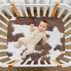 White Brown Print Cow Crib Sheets, Crib Sheets - Image 6