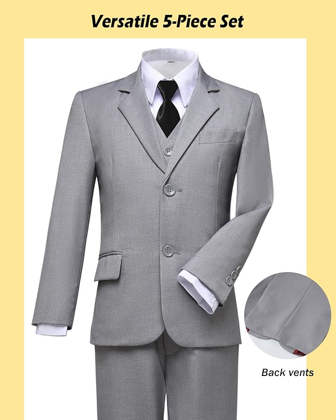 Boys’ Formal Suit 5 Piece Set, Toddler Tuxedos - Image 5