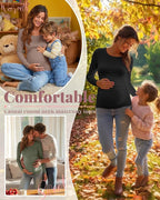 Ficerd 3 Pack Women's Maternity Shirts, Long Sleeve Side Ruched Pregnancy Tee - Image 4