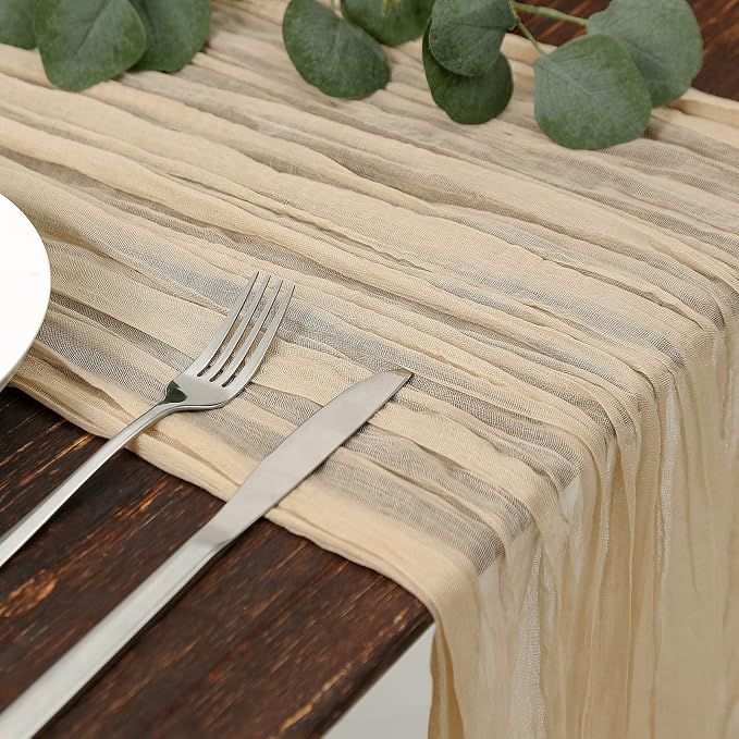 DOLOPL Beige Cheesecloth Table Runner 13.3ft Boho Gauze Cheese Cloth Table - Image 2