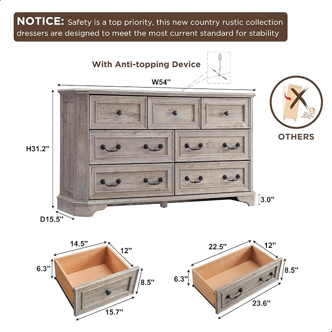 T4TREAM Farmhouse 7 Drawers Dresser - Image 2