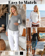 Huukeay 4 Pack Women's Maternity Shirts, Long Sleeve Cotton Ribbed Pregnancy - Image 4