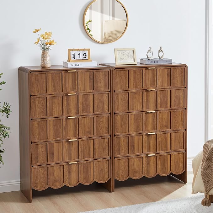 5 Drawer Dresser for Bedroom Set of 2, Modern Closet Chest of Drawers by ORRD