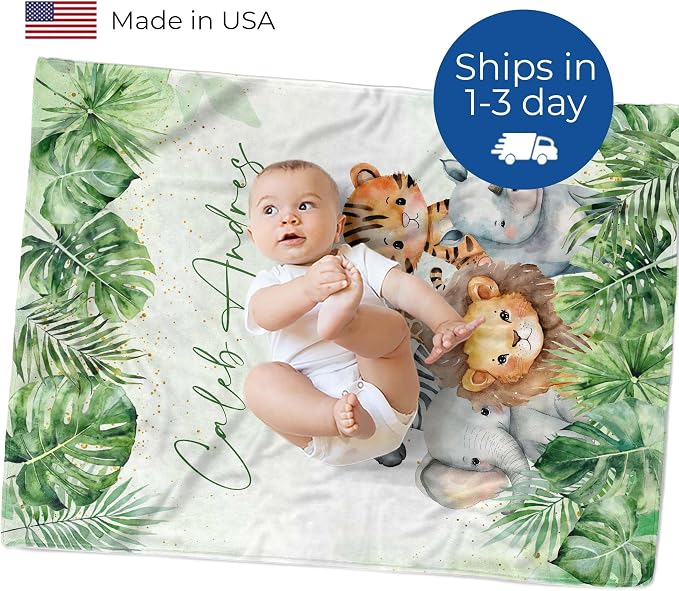 MDPrints Global Safari Animal Personalized Baby Blankets - Image 2