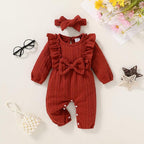 Happy Town Baby Girl Romper Infant Fall Winter Clothes Ruffle Sweater Long - Image 2