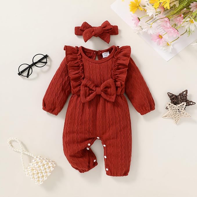 Happy Town Baby Girl Romper Infant Fall Winter Clothes Ruffle Sweater Long - Image 2