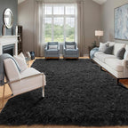 ONASAR Black Area Rugs for Living Room Bedroom, 5x8 Fluffy Shaggy Rug, Washable - Image 4
