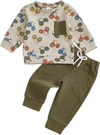 Toddler Baby Boy Fall Clothes Waffle Outfit Long Sleeve Color Blocking by Fufuriprefer