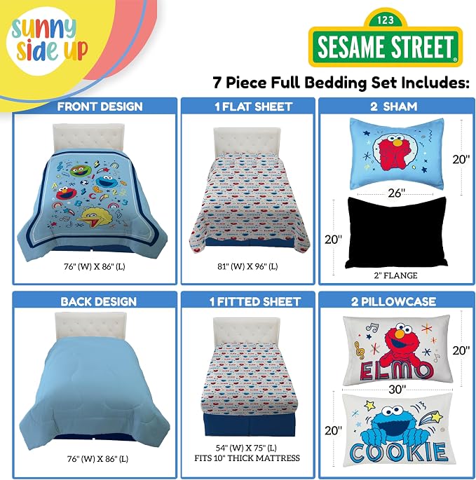 Sesame Street Full Comforter Set – 7 Piece Kids Bedding Includes Comforter - Image 2