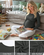 Huukeay 4 Pack Women's Maternity Shirts, Long Sleeve Cotton Ribbed Pregnancy - Image 5