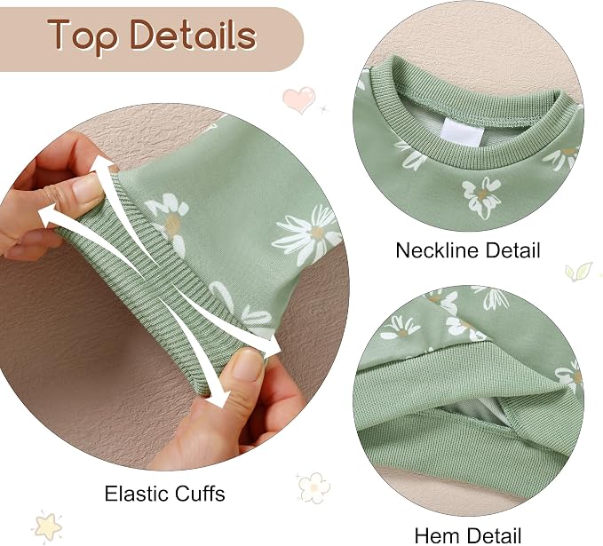 ZOEREA Toddler Baby Girl Clothes Long Sleeve Pullover Tops + Pants Set Floral - Image 3