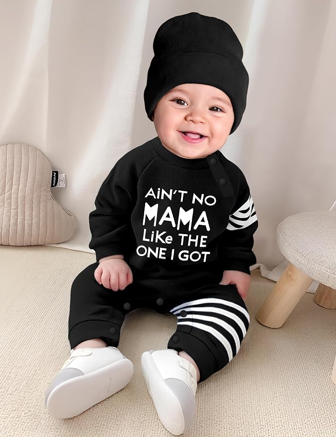 Baby Boy Clothes Infant Mamas Print Romper Stripe Sleeve Outfits Fall Winter - Image 3