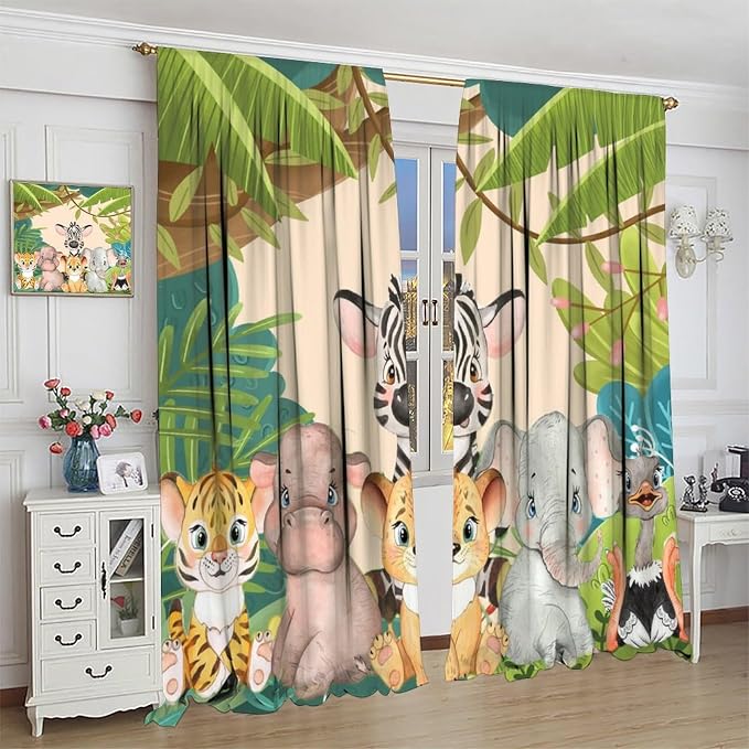 Animals Curtains Colorful Forest Cartoon Cute Zebra Tiger Elephant - Image 4