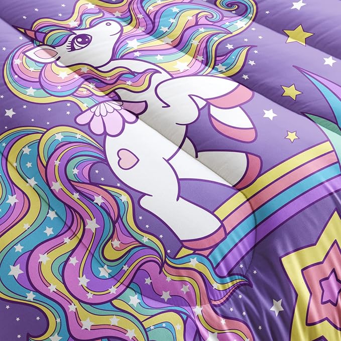 QOOMO Unicorn Comforter King Size, Rainbow Unicorn Comforter Set - Image 5