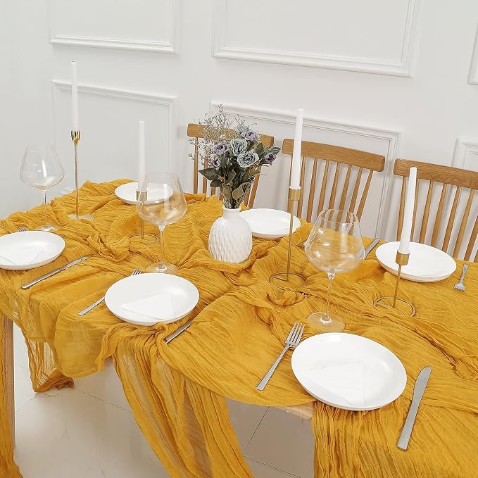 DOLOPL Mustard Yellow Cheesecloth Table Runner 13.3ft Boho Gauze Cheese Cloth - Image 6