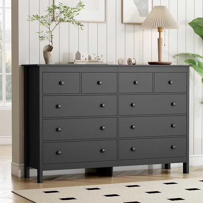 wanan Black 10 Drawer Dresser, 10 Drawers Wide Dresser - Image 4