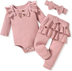 Aalizzwell Preemie Newborn Infant Baby Girls Clothes Ribbed Bodysuit Pants Set by Aalizzwell