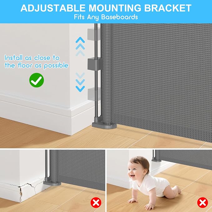 71 Inch Retractable Baby Gates Extra Wide, 41 Inch Reinforced Extra Tall Mesh - Image 7