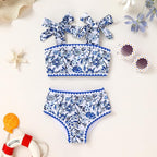 YOUNGER TREE Toddler Girls Two Pieces Swimsuit Color Block Stripe Swimwear - Image 2