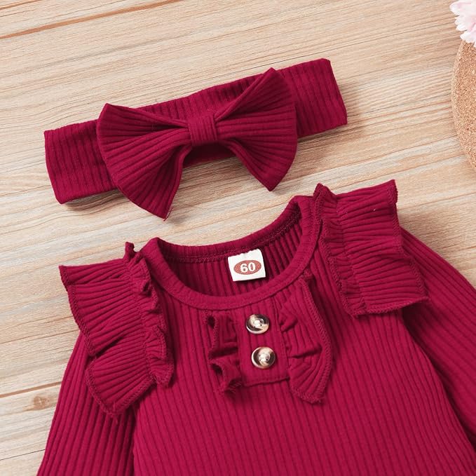 Aalizzwell Preemie Newborn Infant Baby Girls Clothes Ribbed Bodysuit Pants Set - Image 4