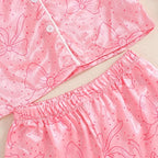 fyclemt Toddler Baby Girl Satin Pajama Set Feather Trim Long Sleeve Button - Image 3