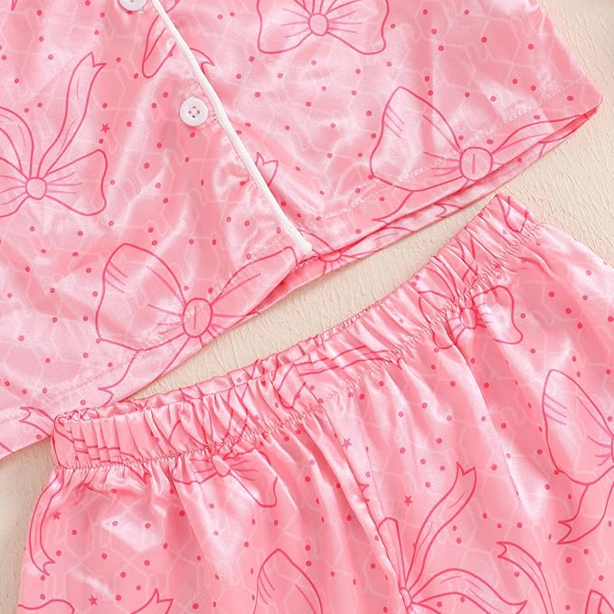 fyclemt Toddler Baby Girl Satin Pajama Set Feather Trim Long Sleeve Button - Image 3