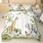 QOOMO Elephant Giraffe Monkeys Comforter King Size, Wild Animals Kids Comforter - Image 2
