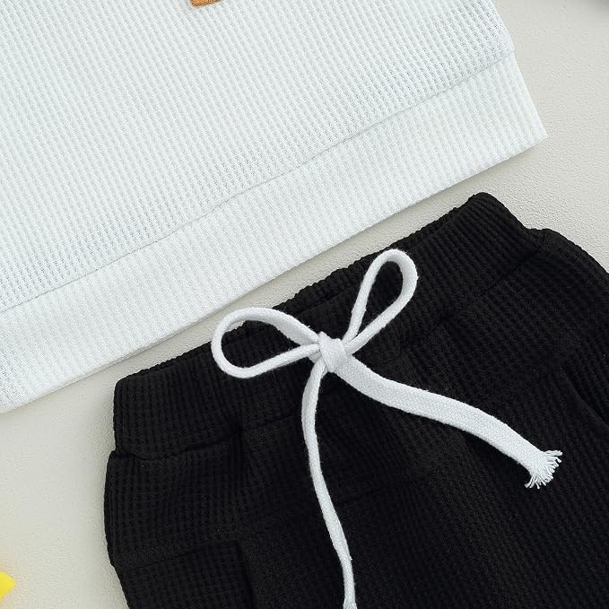 Toddler Baby Boy Fall Clothes Waffle Contrast Color Sweatshirt Pants Sets - Image 7
