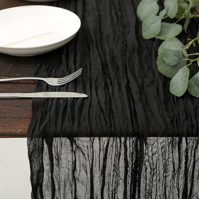 DOLOPL Black Halloween Cheesecloth Table Runner by DOLOPLOfficial