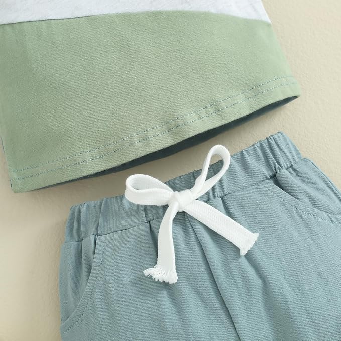 Rtnnsbbfcm Newborn Baby Boy Summer Clothes Short Sleeve Color Block Front - Image 5