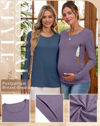 4 Pack Women's Cotton Nursing Tops, Breastfeeding Maternity - Image 3