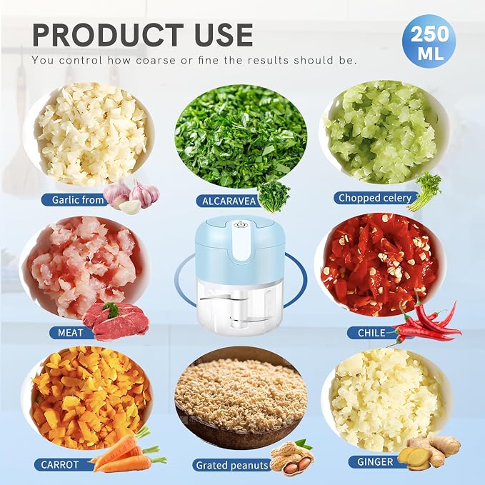 EASYSPEED Electric Garlic Chopper 1Cup, Mini USB Charging Wireless Food - Image 7