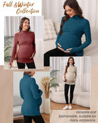 3 Pack Maternity T-Shirts Pregnancy Tops Women Sweater Long Sleeve Turtleneck - Image 4