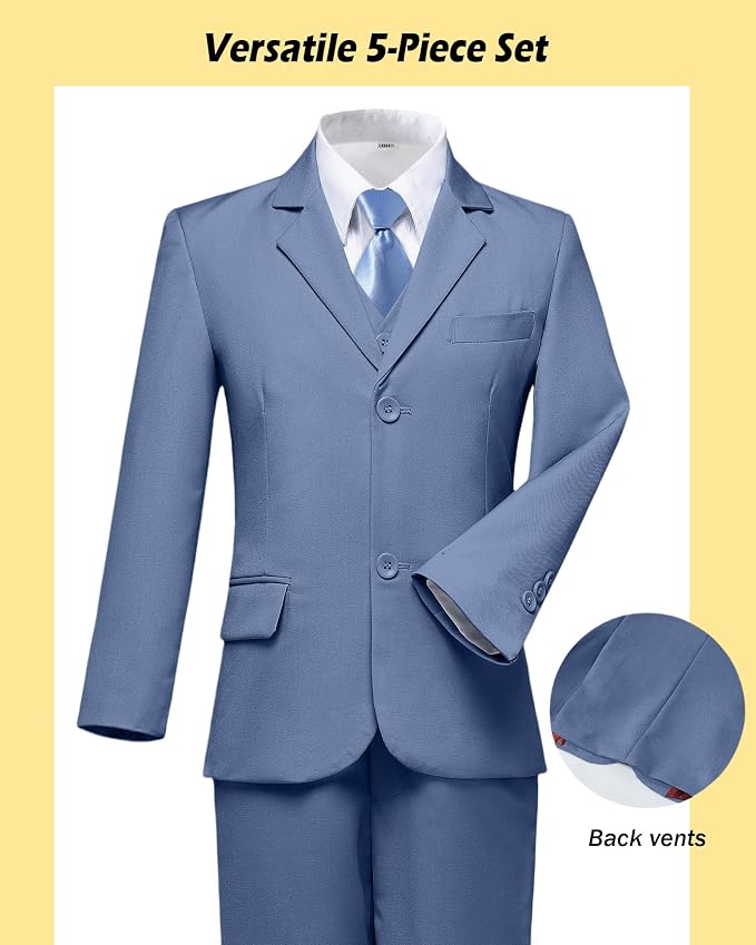 Boys’ Formal Suit 5 Piece Set, Toddler Tuxedos - Image 4