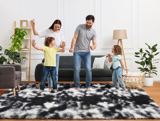 ONASAR Black and White Rugs for Bedroom Living Room, Washable Fluffy 4x6 Indoor - Image 7