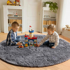 ONASAR Grey Round Area Rugs 5ft, Fluffy Plush Shaggy Carpet - Image 3