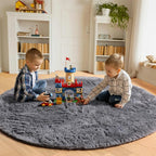 ONASAR Grey Round Area Rug 4ft, Fluffy Plush Shaggy Carpet Mats - Image 4