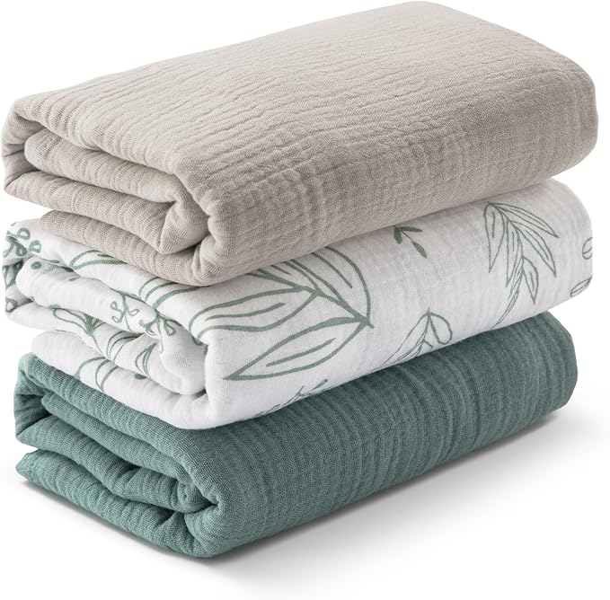 Muslin Swaddle Blankets for Newborn, 3 Pack Breathable Soft Receiving Blanket by LYRICHOMBABY