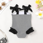 Happy Town Toddler Swimsuit Girl Solid Color Stripe One-Piece Baby Bathing Suits - Image 3
